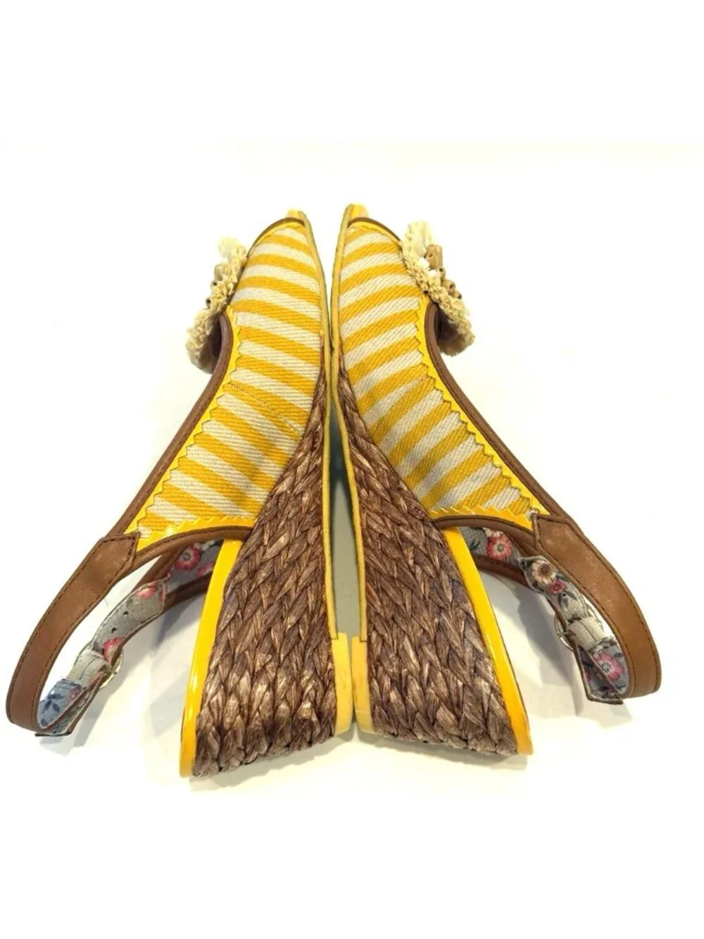 Poetic License Ava Sunshine Stripe Flower Wedge Slingback Sandals 36.5/ US 5-5.5